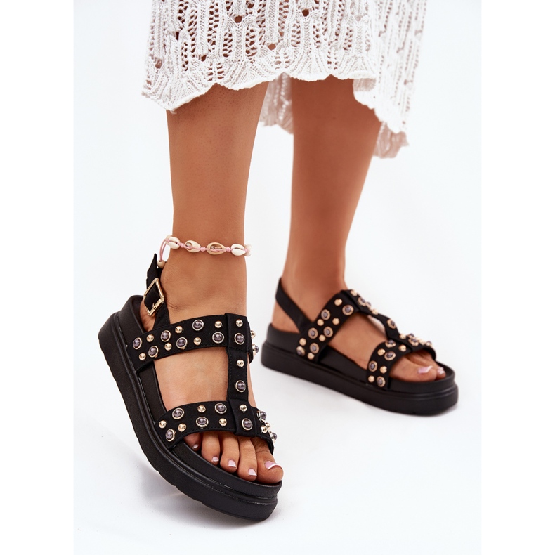 Sandali da donna decorati sulla piattaforma nera nero 2