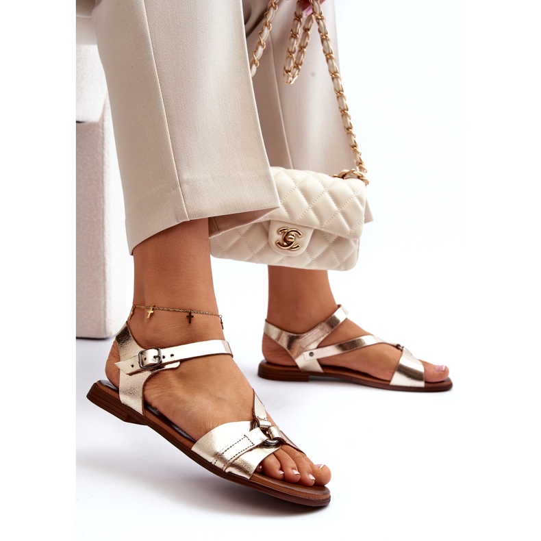 Zazoo 40182 Sandals da donna in pelle Złote d'oro 1