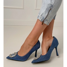 Pompe in denim su un perno con zirconi blu 1
