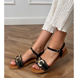 Sandali piatti neri con decorazione dorata nero 1