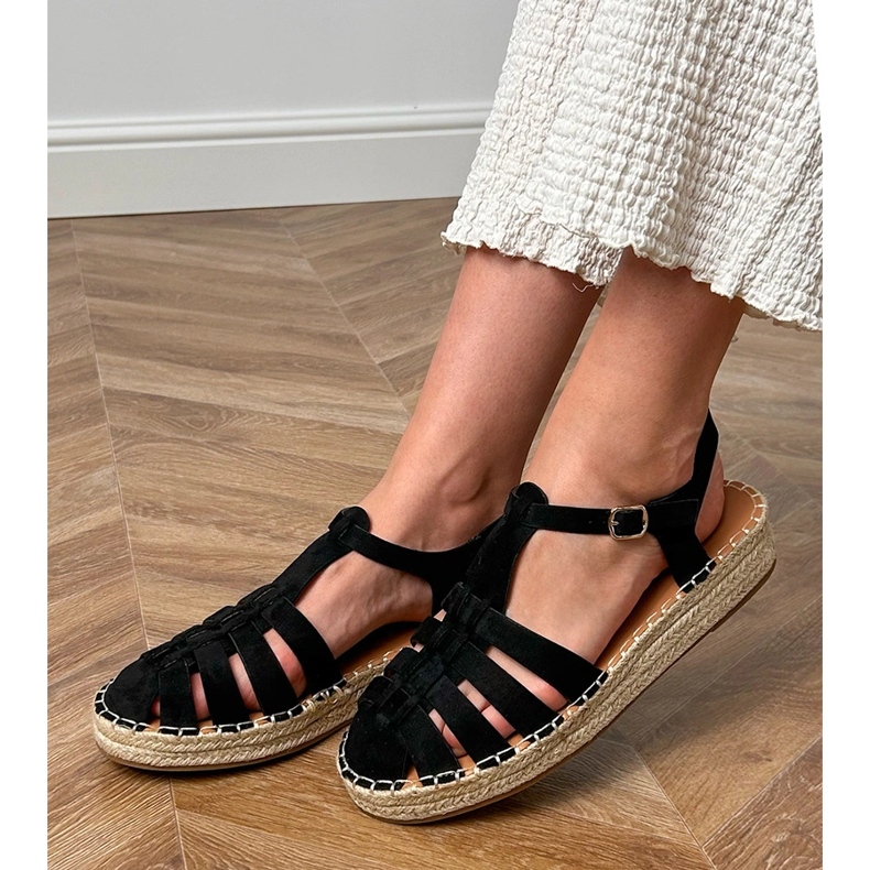 Sandali neri espadrilles gladiatore di ekozamszu nero 1