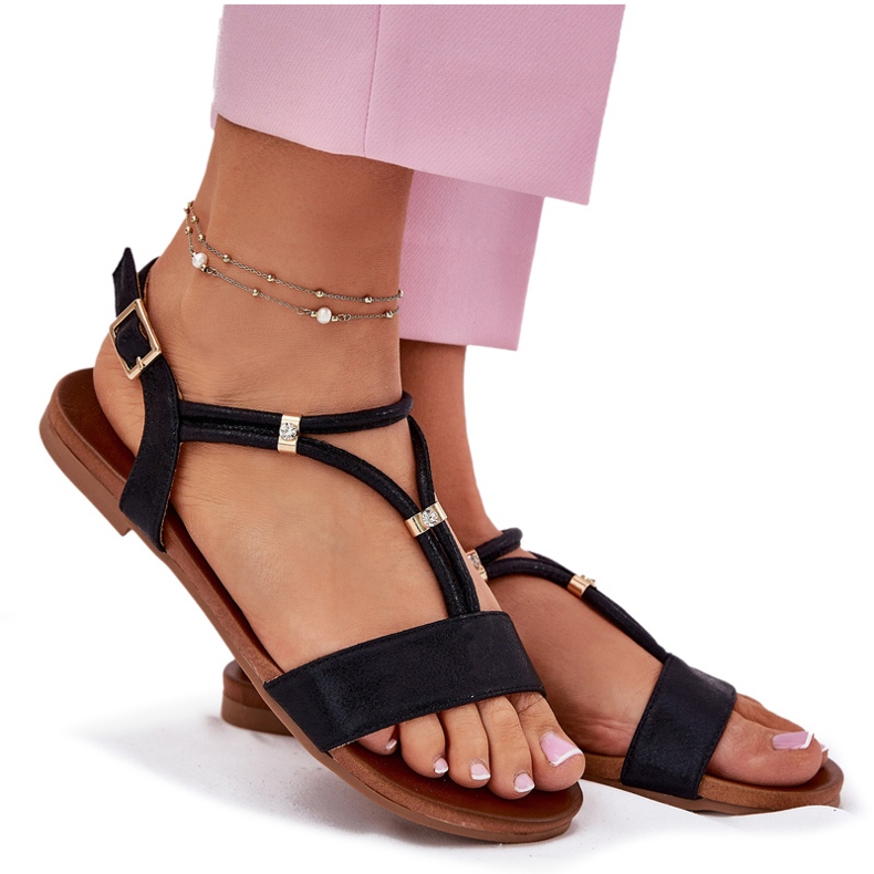 S.Barski Sandali piatti da donna con strisce S. Barski Kv51-120 Nero 4