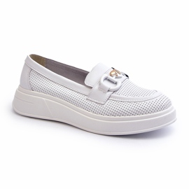 S.Barski Mocassini in pelle femminile su PlatformA Białe S. Barski LR720 con un ornamento bianco 1