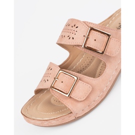 Seastar Pantofole su un cuneo basso con fibbie rosa 1
