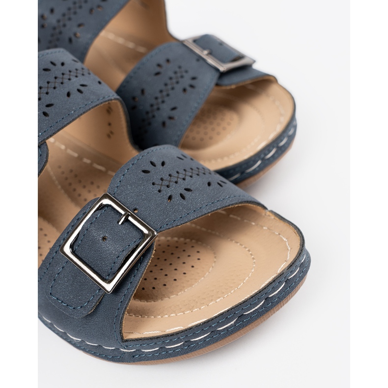 Seastar Pantofole su un cuneo basso con fibbie blu 2