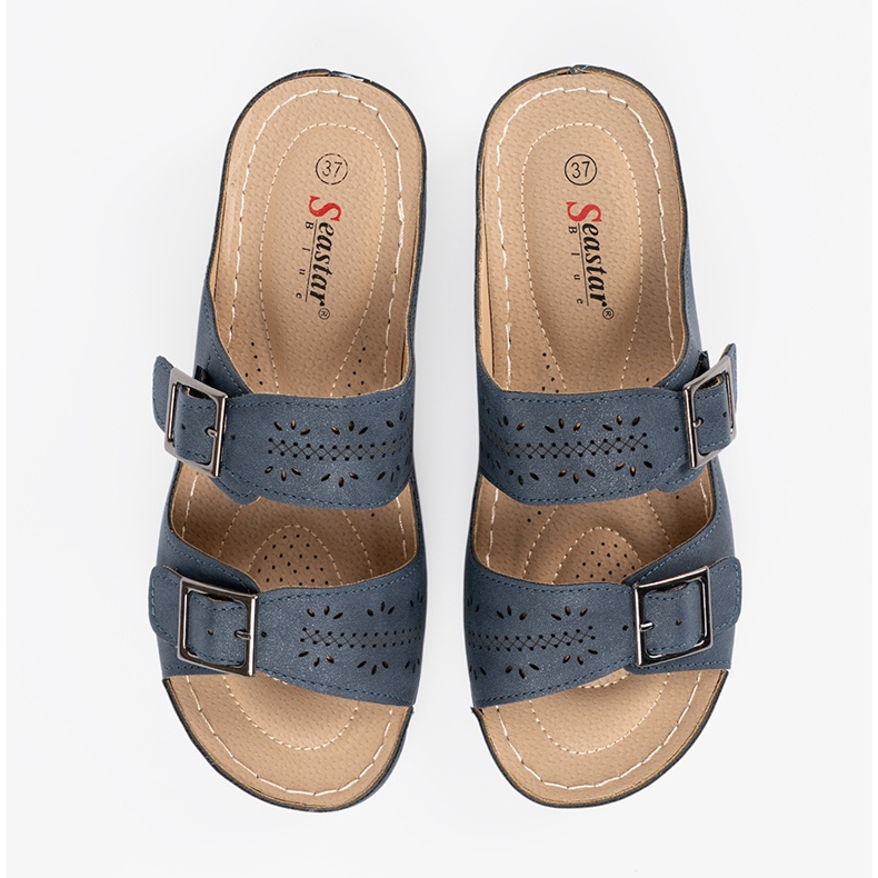 Seastar Pantofole su un cuneo basso con fibbie blu 1