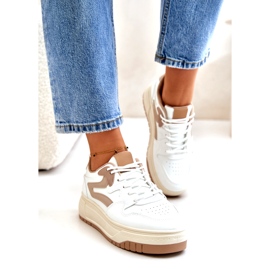Sneakers da Donna in Eco Pelle sulla Piattaforma Bianca e Beige Henizore 3