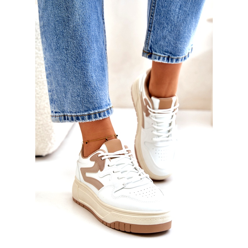 Sneakers da Donna in Eco Pelle sulla Piattaforma Bianca e Beige Henizore bianco 3