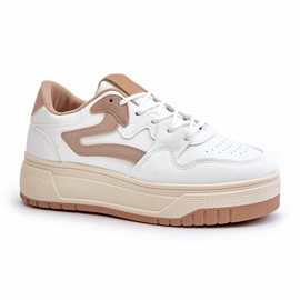 Sneakers da Donna in Eco Pelle sulla Piattaforma Bianca e Beige Henizore 4