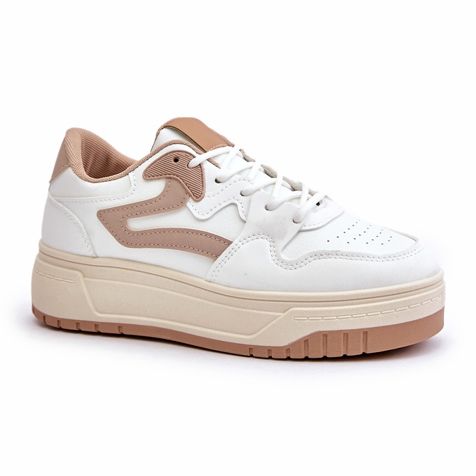 Sneakers da Donna in Eco Pelle sulla Piattaforma Bianca e Beige Henizore bianco 4