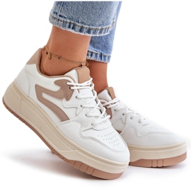 Sneakers da Donna in Eco Pelle sulla Piattaforma Bianca e Beige Henizore 5