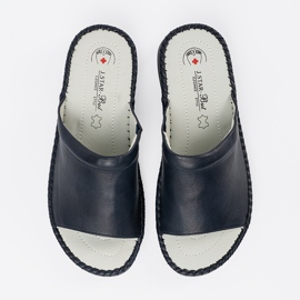 Pantofole da donna con un inserto in pelle blu navy 1
