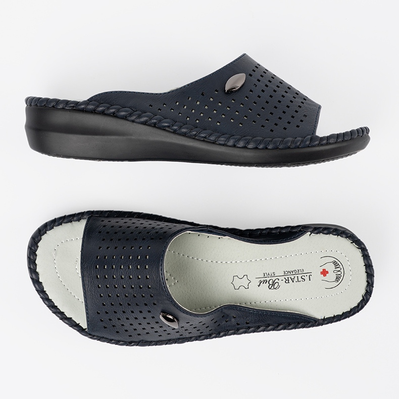 Infradito da donna blu scuro con un inserto in pelle 1