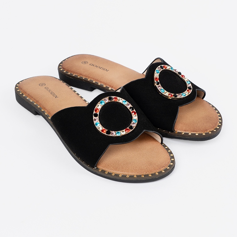 Goodin Le pantofole delle donne nere con una fibbia in strass nero 1