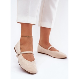Ballerine piatte con cintura beige in pelle scamosciata ecologica 2