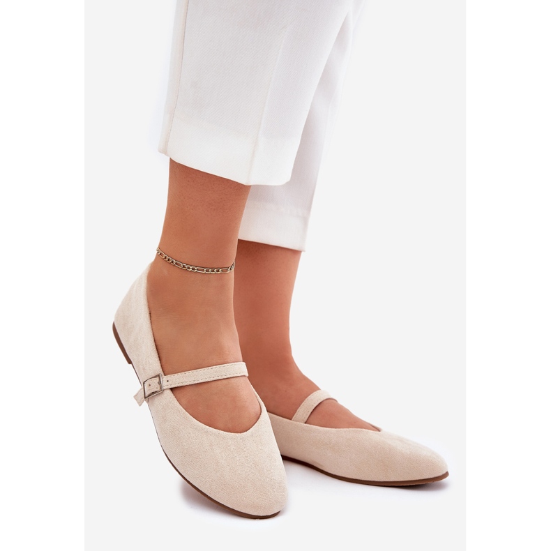 Ballerine piatte con cintura beige in pelle scamosciata ecologica 1
