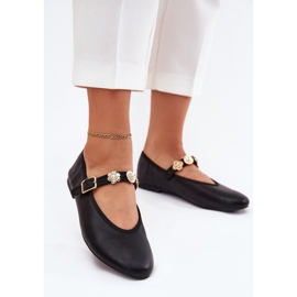 Ballerine femminili con cintura e spille dorate nere nero 2