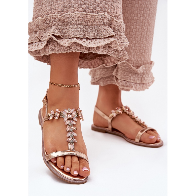 Sandali da donna piatta con cristalli oro rosa d'oro 2