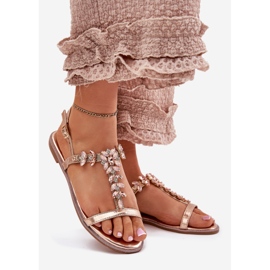 Sandali da donna piatta con cristalli oro rosa d'oro 1