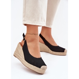 Sandali da donna per cuneo con treccia nera nero 2