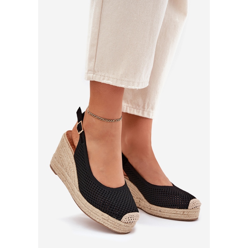 Sandali da donna per cuneo con treccia nera nero 1