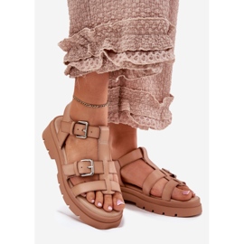 Sandali in pelle eco femminile con fibbie kaki beige 1