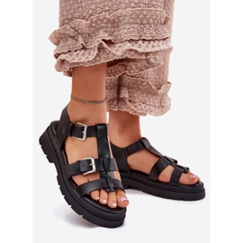Sandali in pelle eco femminile con fibbie nere nero 1