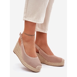 Sandali da donna per cuneo con treccia rosa 1