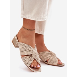 Le pantofole femminili sul blocco Maciejka 06955-25 beige-gold 1