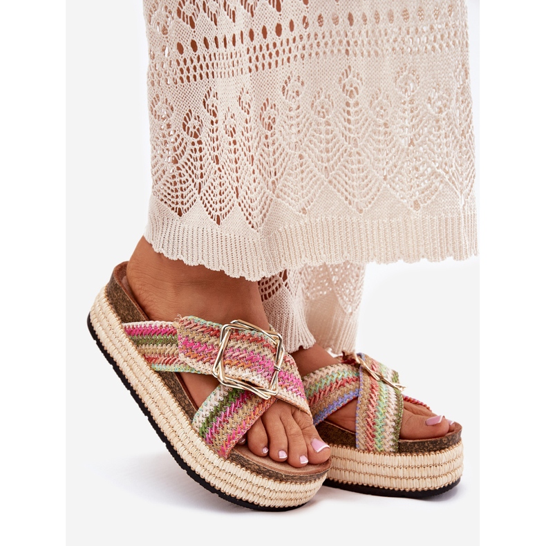 Infradito da donna sulla piattaforma con la treccia e il Golden Klam Multikolor multicolore 1