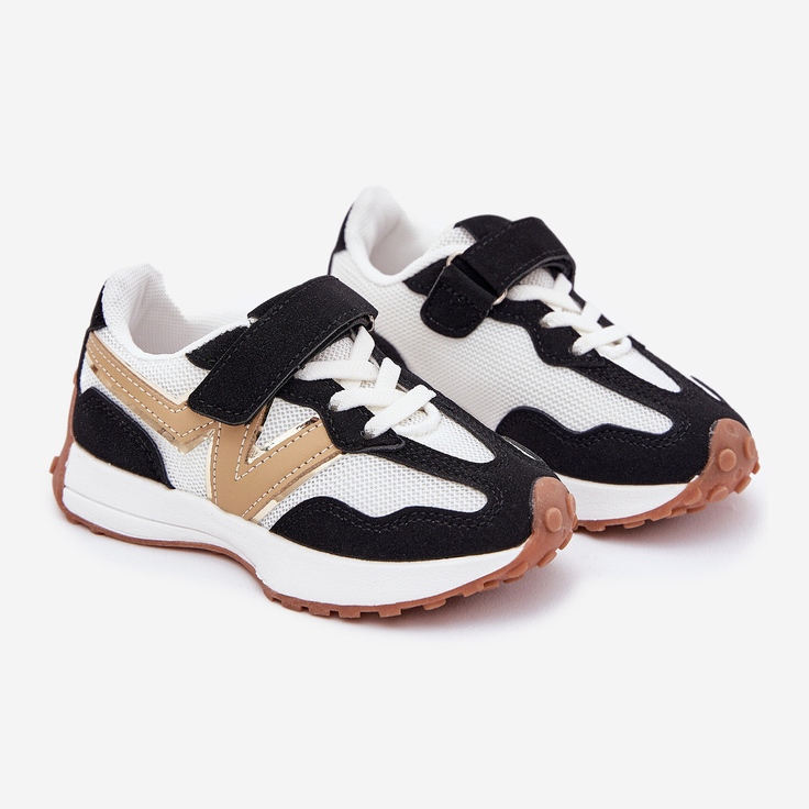 Sneaker per bambini con velcro bianco e bianco nero 1