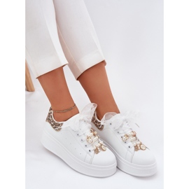 Sneaker femminili sulla piattaforma con pin leopardo bianco bianca 2
