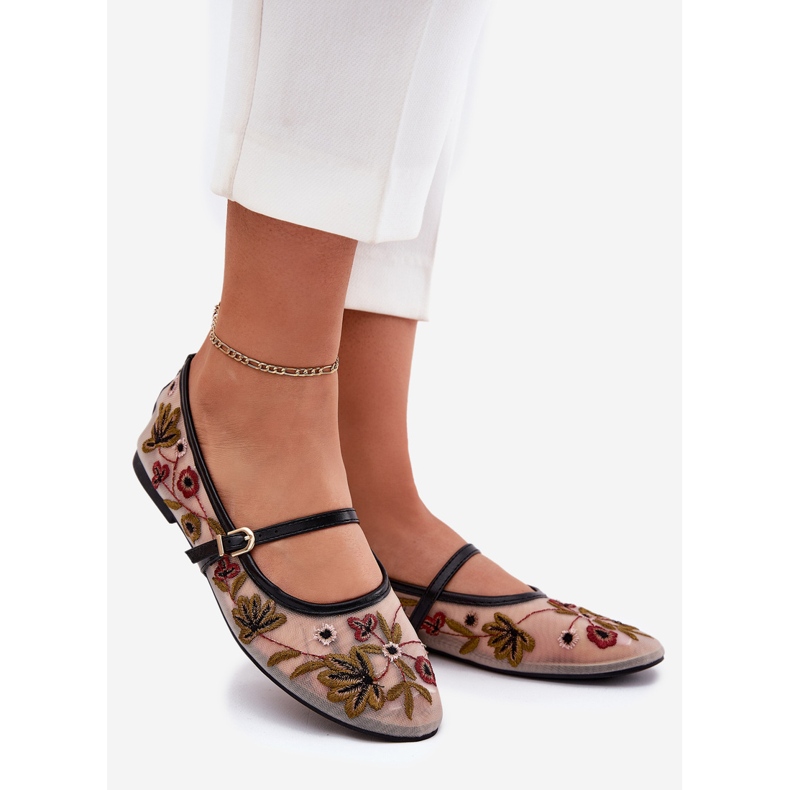 Ballerine con ricamo e cintura nera nero 1