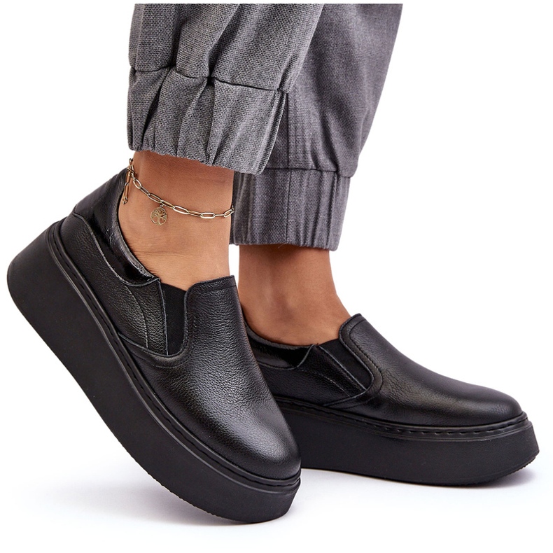 Scarpe sportive in pelle da donna sulla piattaforma Black Lemar nero 4