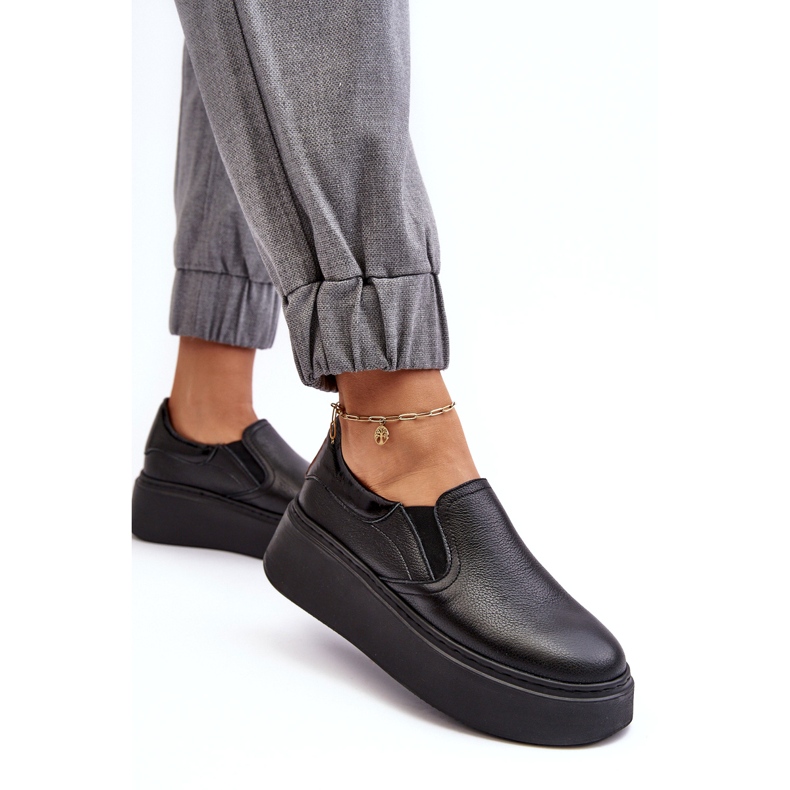 Scarpe sportive in pelle da donna sulla piattaforma Black Lemar nero 2