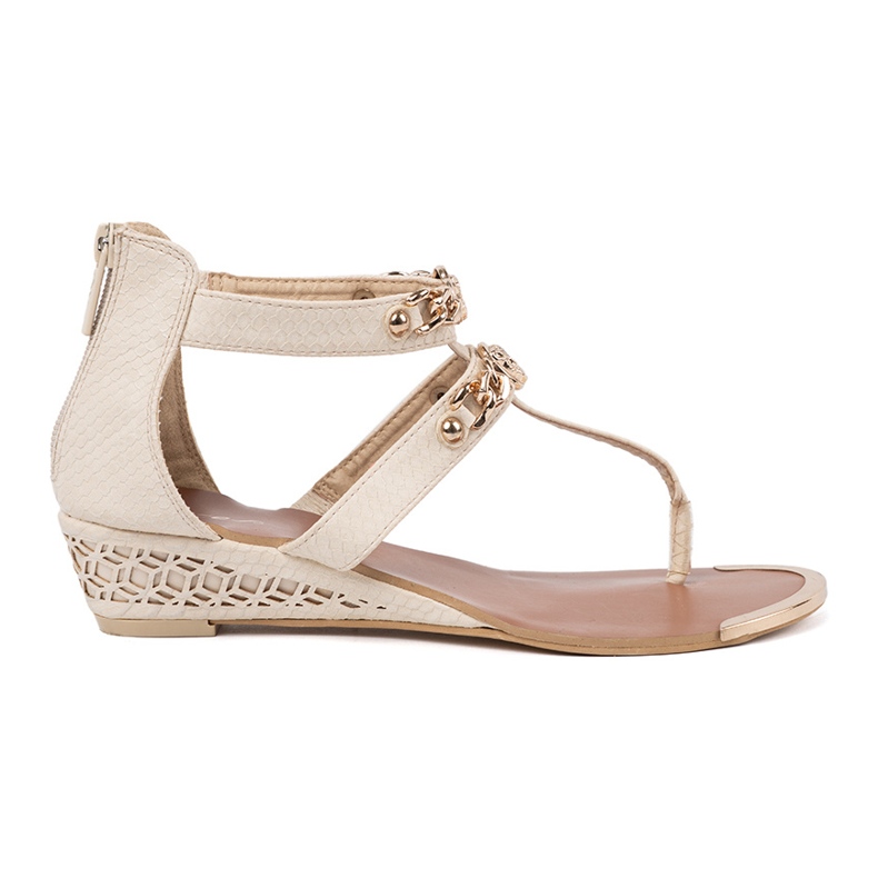 Shelvt Light -Beige Sandals su un cuneo basso con decorazioni 2