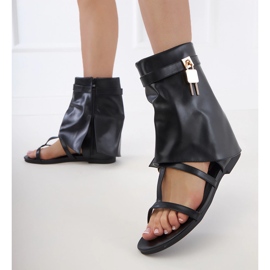 Sandali piatti neri con tomaia nero 2