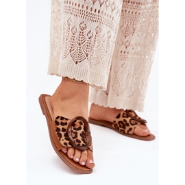 Flip piatti da donna con una fibbia leopardo decorativa marrone 2