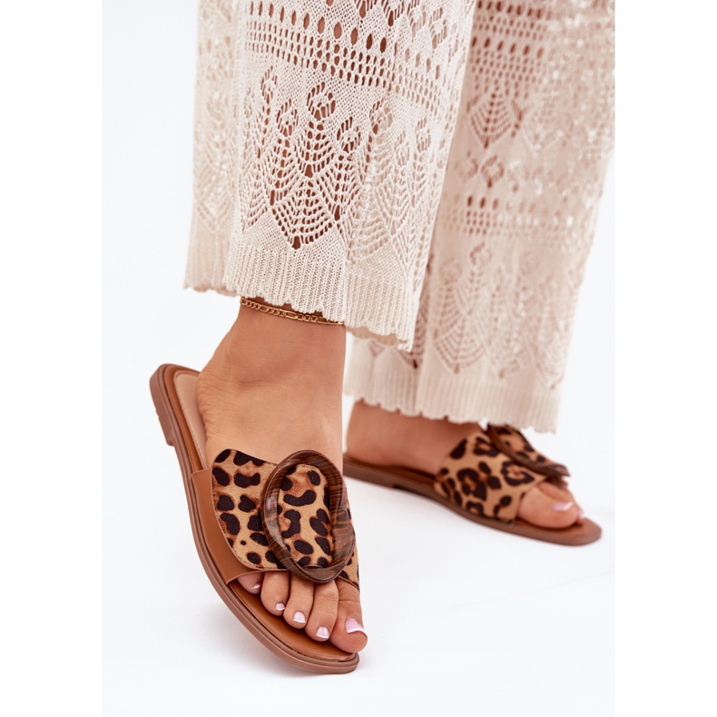 Flip piatti da donna con una fibbia leopardo decorativa marrone 2