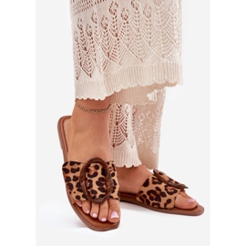 Flip piatti da donna con una fibbia leopardo decorativa marrone 1