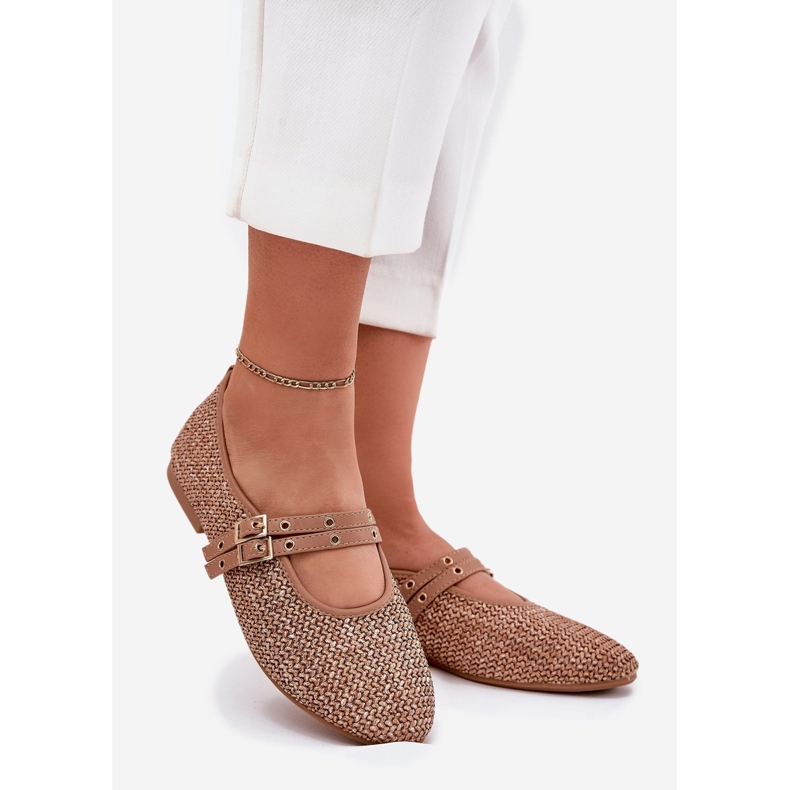 Ballerinas con treccia e kaki strisce marrone 1