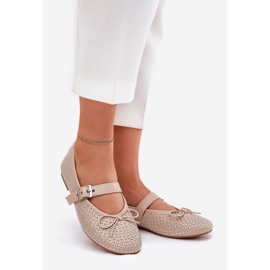 Ballerine decorate con fiocco e cintura beige 1