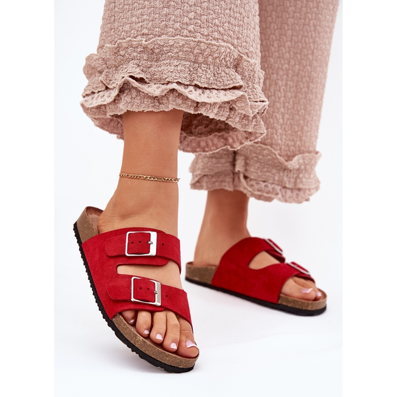 Infradito da donna sulla piattaforma di sughero fibbie rosse rosso 2