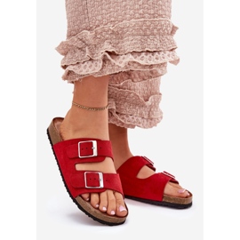 Infradito da donna sulla piattaforma di sughero fibbie rosse rosso 1
