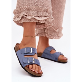 Infradito da donna sulla piattaforma di sughero blu fibbie 2