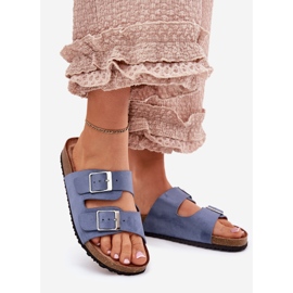 Infradito da donna sulla piattaforma di sughero blu fibbie 1