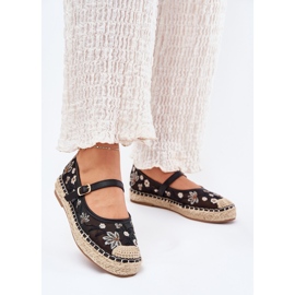 Mesh espadrilles con ricamo sulla piattaforma nera nero 2