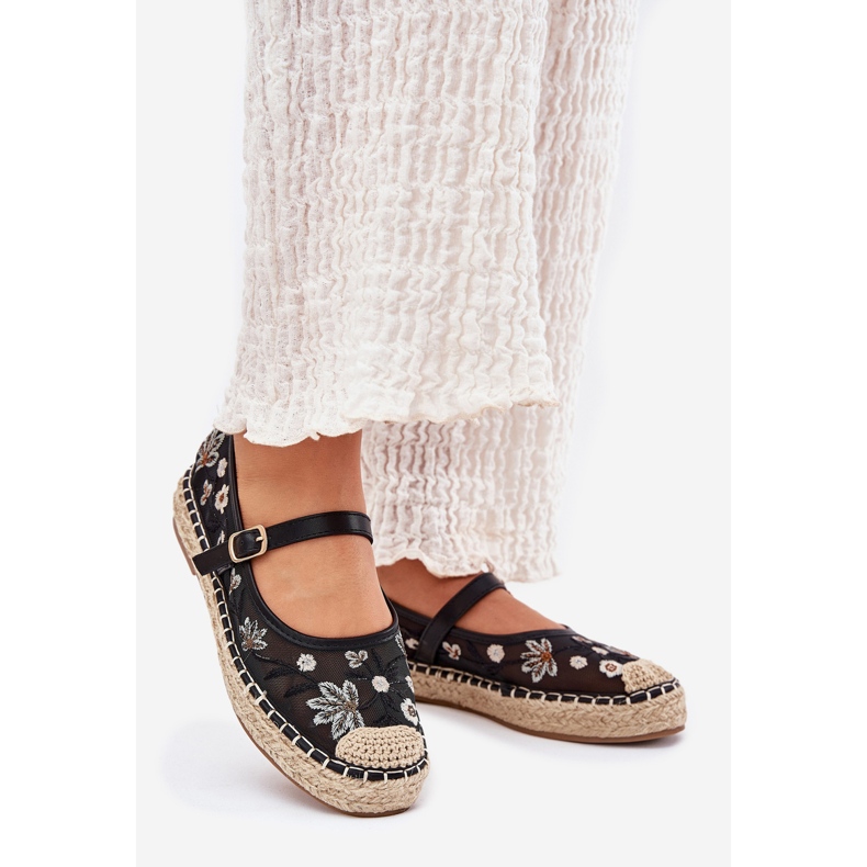 Mesh espadrilles con ricamo sulla piattaforma nera nero 1