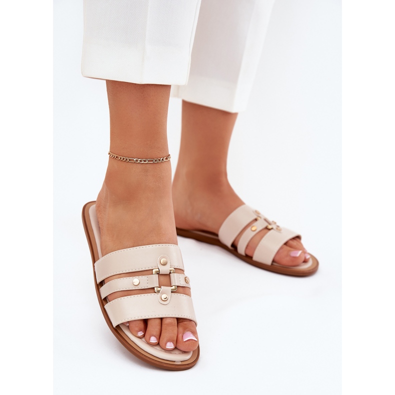 Infradito da donne piatti con dettaglio dorato beige 2