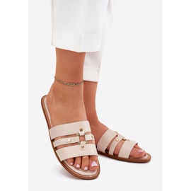 Infradito da donne piatti con dettaglio dorato beige 1